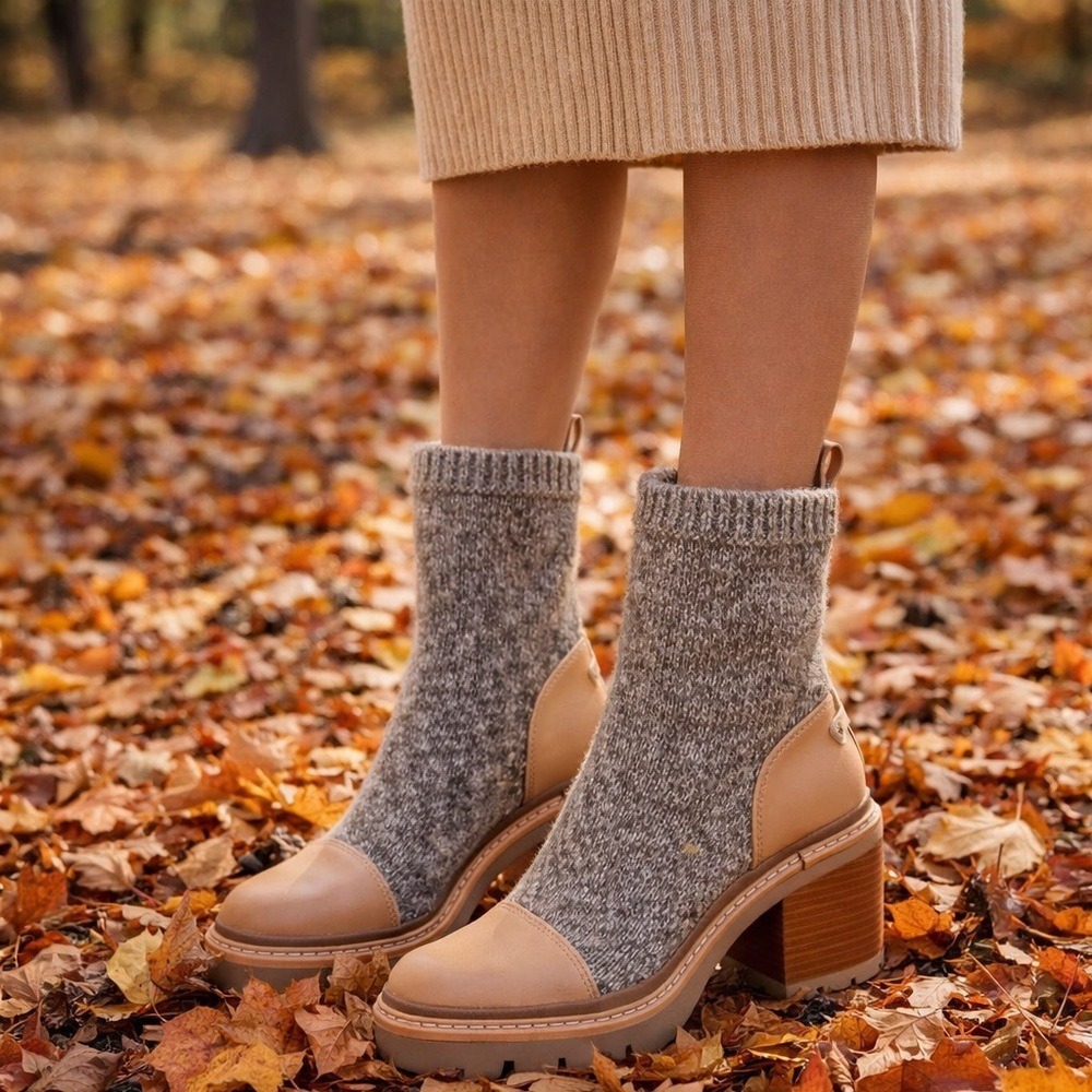 Sam Edelman Rozanna Cloud Knit Lug Sole Sock Boots Grey Tan I8245M3901 Size 8.5 - Picture 5 of 5